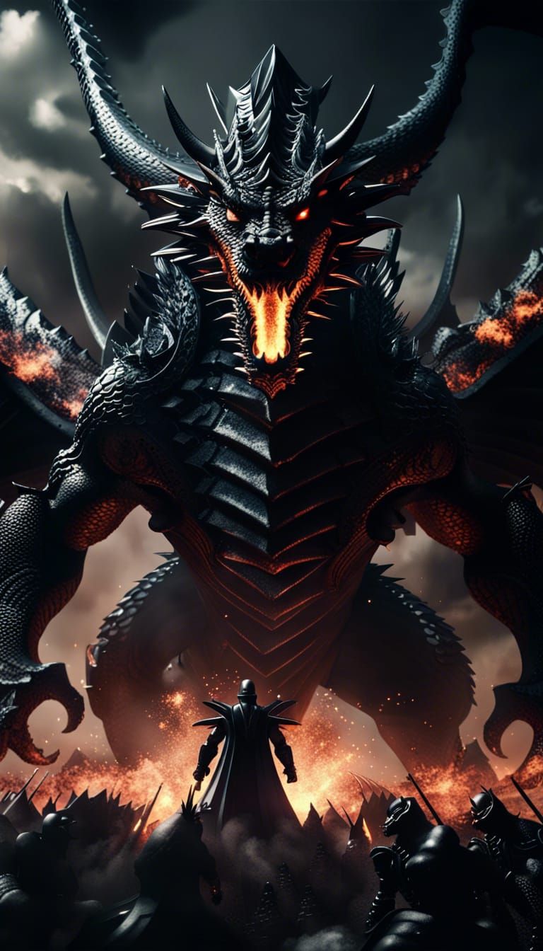 Black Shadow Dragon God Destroys Army in 3D