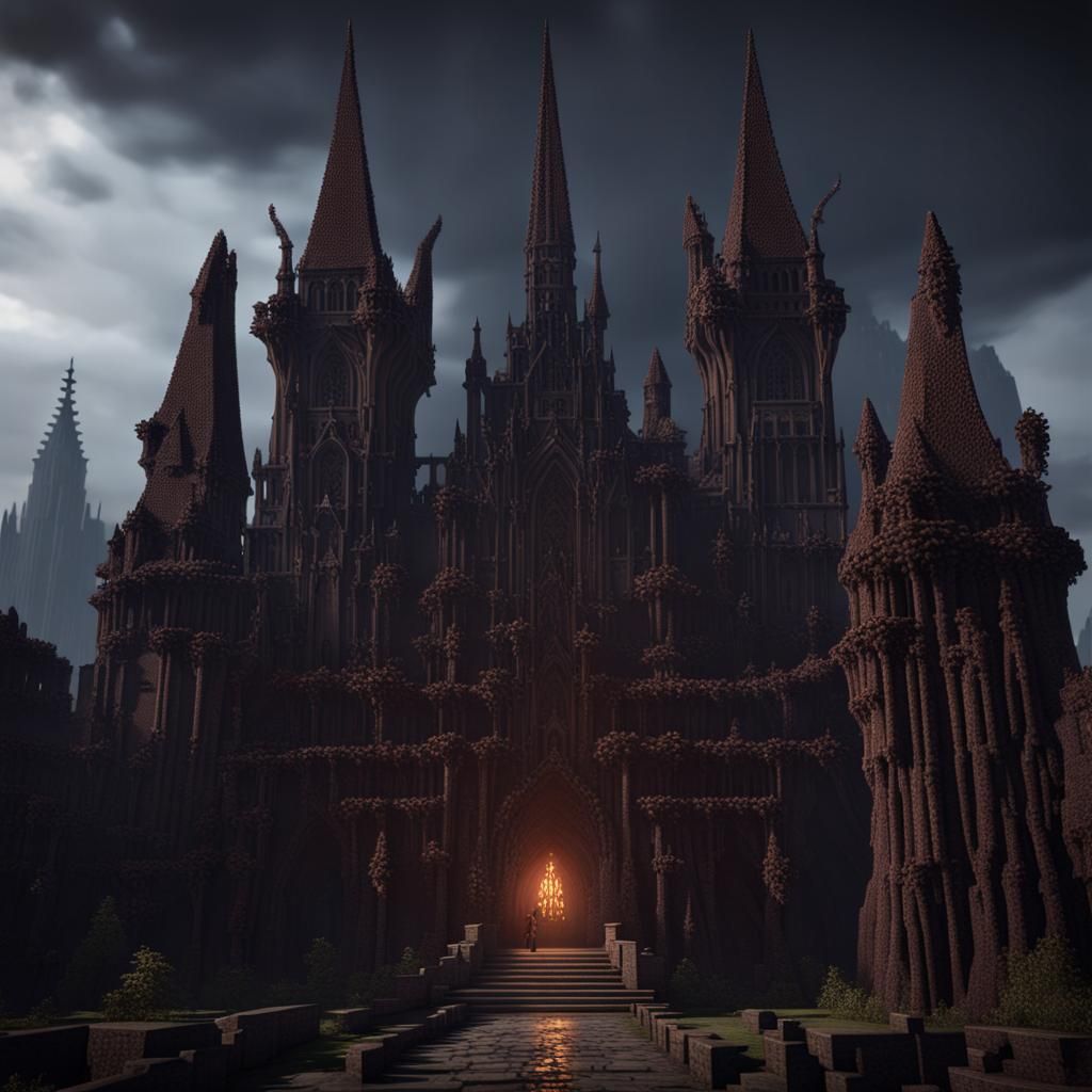 Dark Evil Minecraft Cathedral with Square Towers