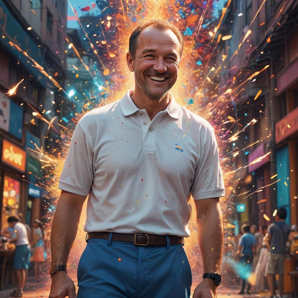 Smiling Man in Colorful Environment, Art Nouveau Style