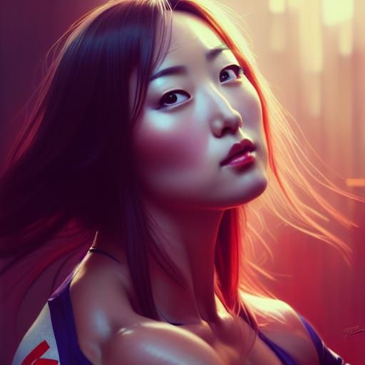 Keiko Kitagawa as Bodybuilder: Hyperdetailed Digital Art