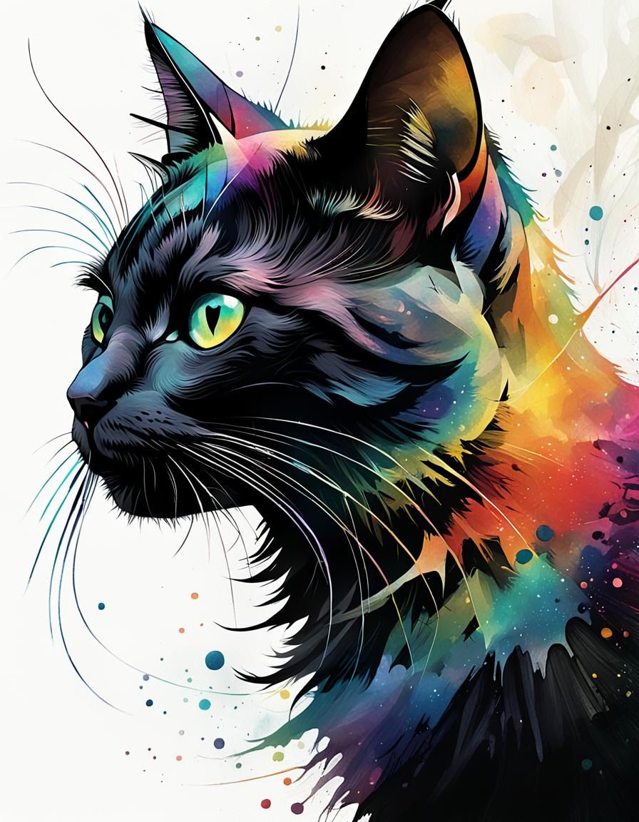Prismatic Rainbow Cat Leaping in Pastel Colors