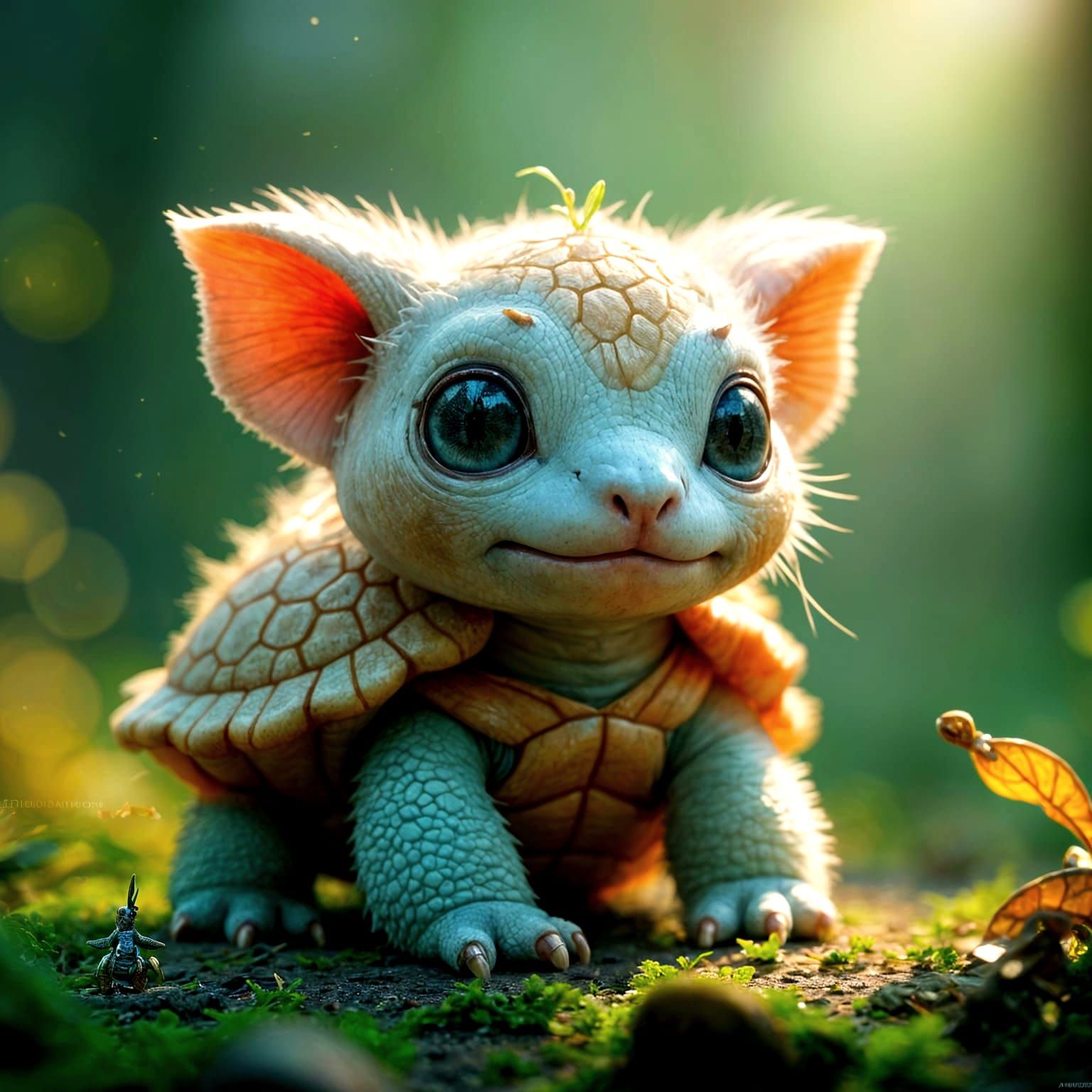 Cute Chibi Turtle-Ghost Hybrid in Fantasy Jungle