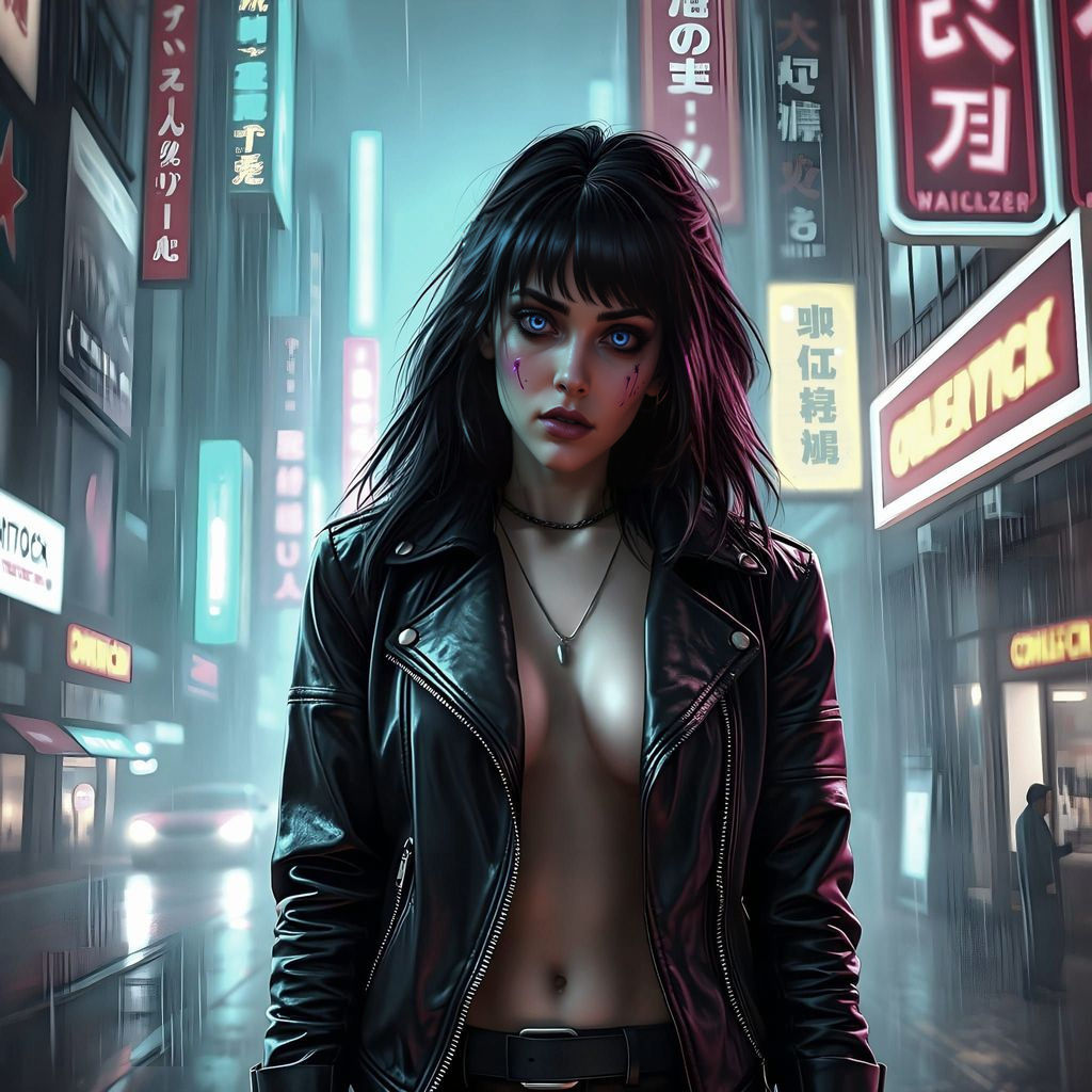 Cyberpunk 2099: Neon Cityscape in Tim Burton Style