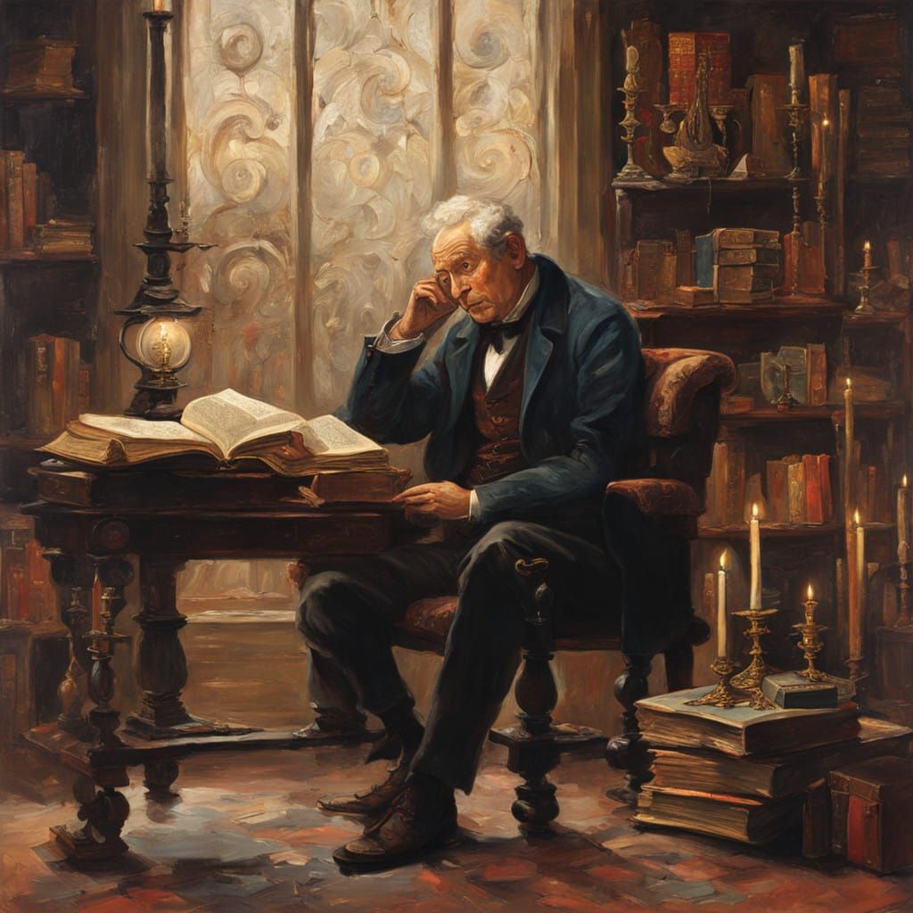 Philosopher Lost in Thought in a Cozy Study