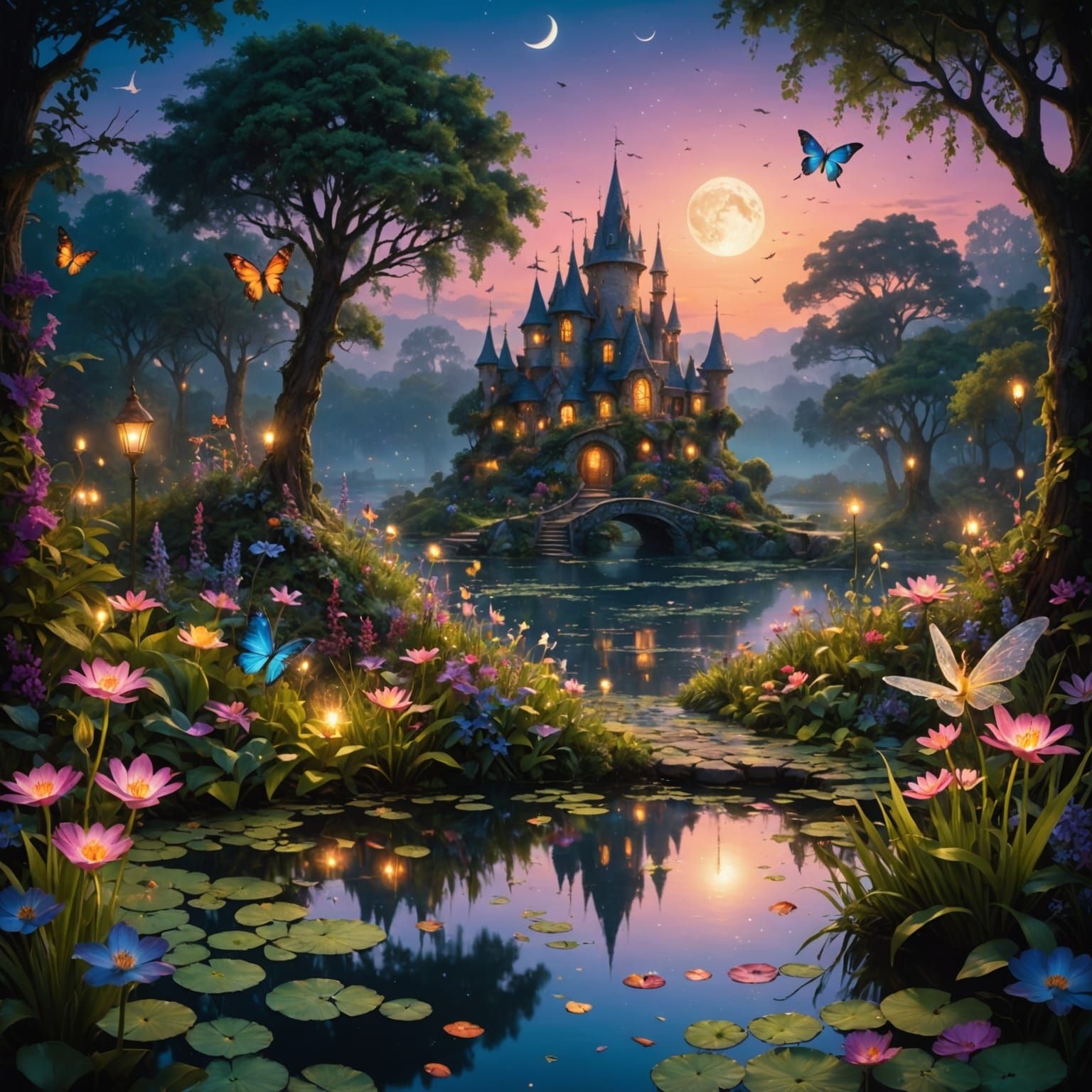 Magical Fairy Paradise at Twilight: Matte Painting