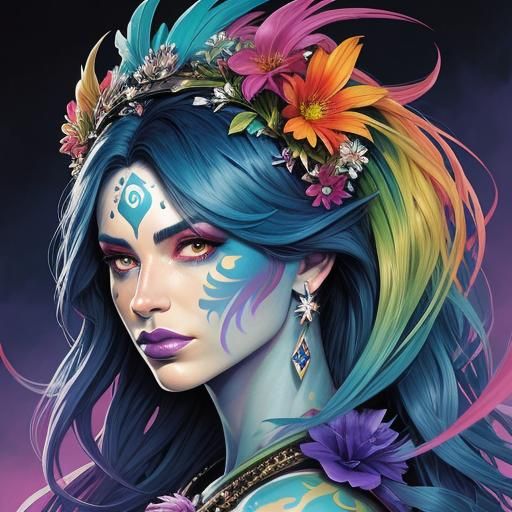 Rainbow Dragon Woman in Comic Book Style