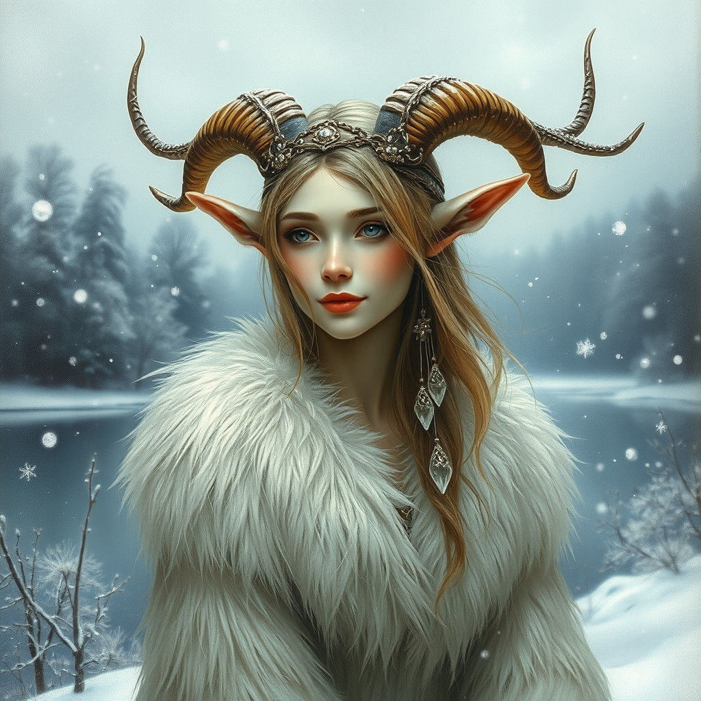 Winter Faun Portrait in Ethereal Fantasy Style