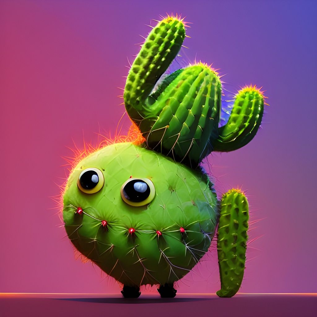 Cute addorable little happy cactus creature