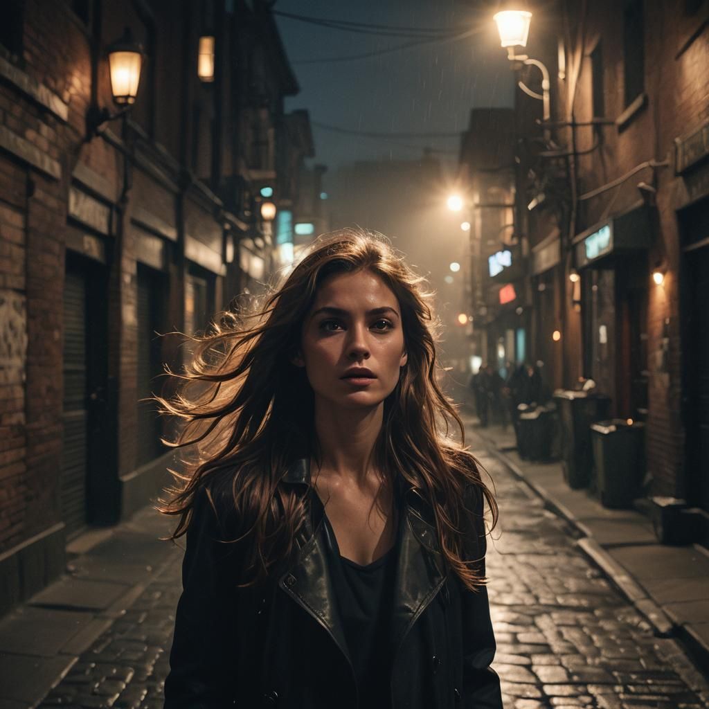 Noir Woman in Alley, Cinematic Film Still