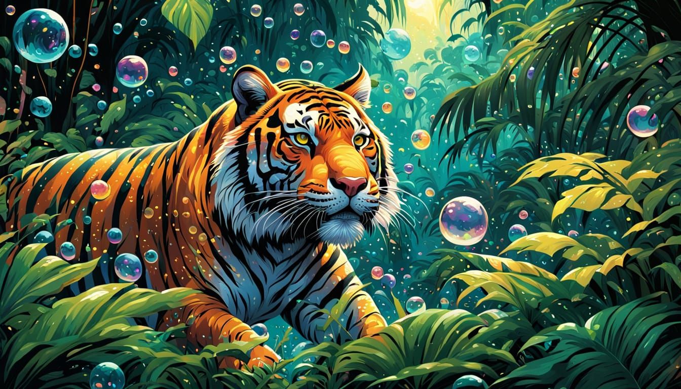 Bubble Tiger Prowls Through Jungle, Comic Book Art