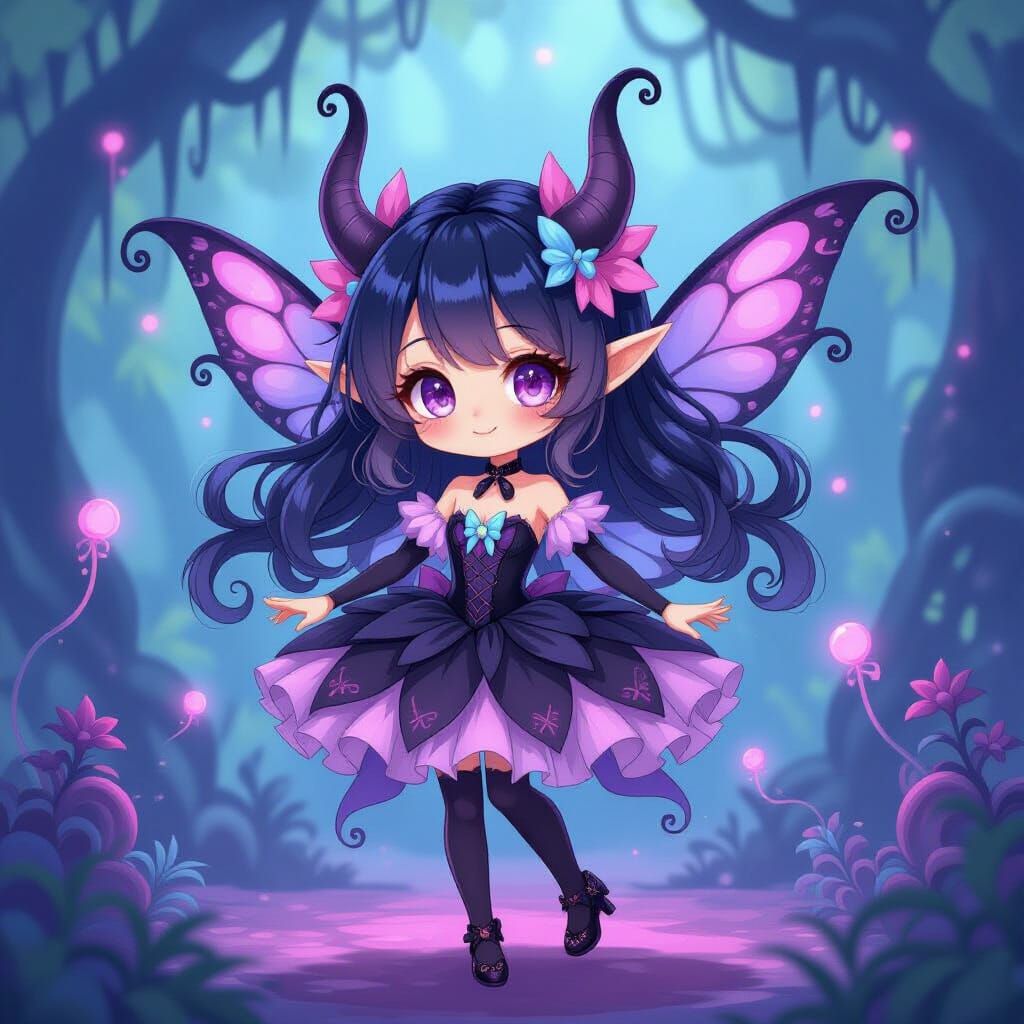 Eldritch Chibi Fairy in Dreamlike Setting
