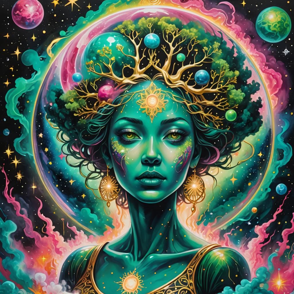 Smoke Goddess Rearranging Galaxy in Graffiti Art Style