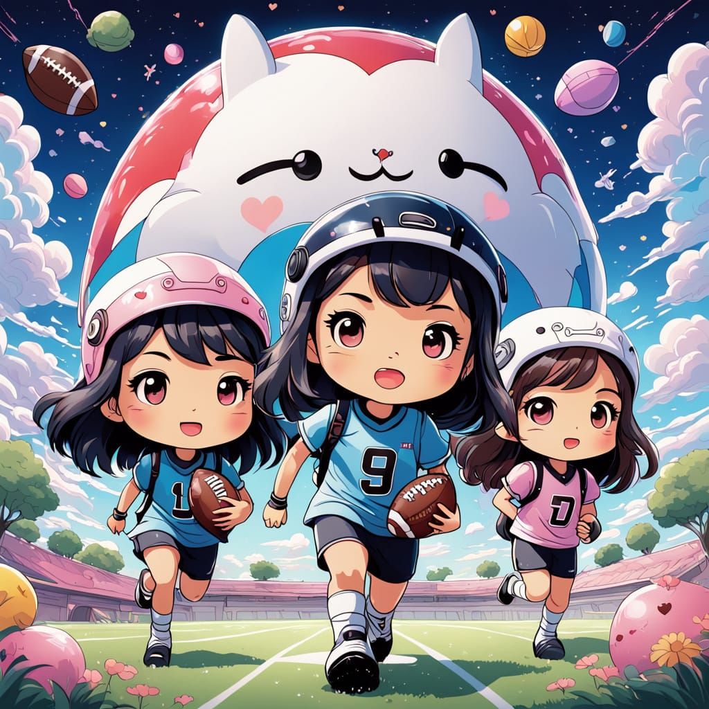 Kawaii Girls Play Football in Anime Style