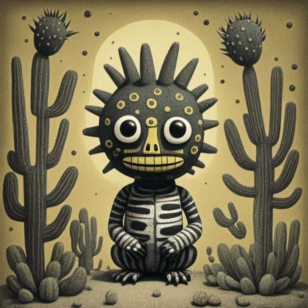 Stylized Cactus People in Naive Art Style