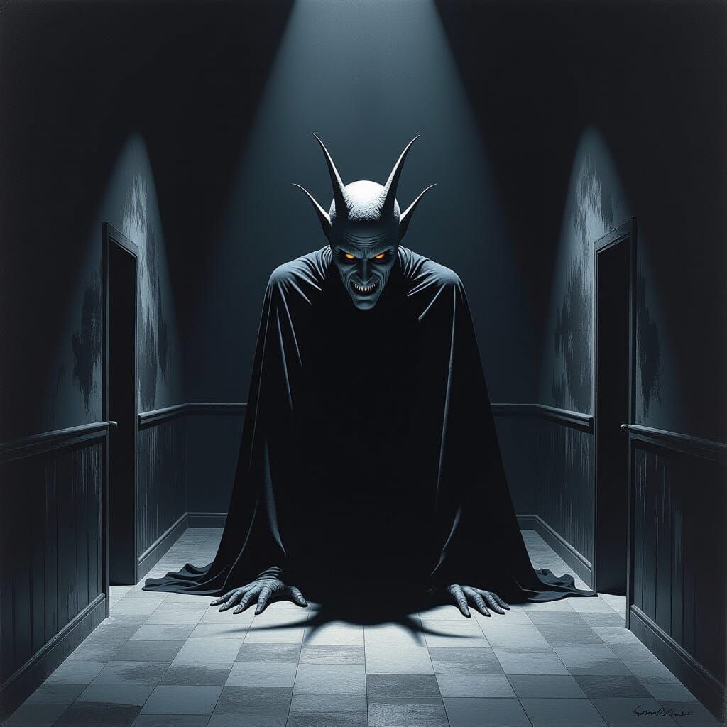 Terrifying Sandman in Shadows: Dark Art Illustration