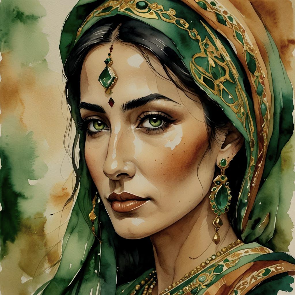 Enigmatic Tajik Beauty in Ethereal Neogothic Oil Painting