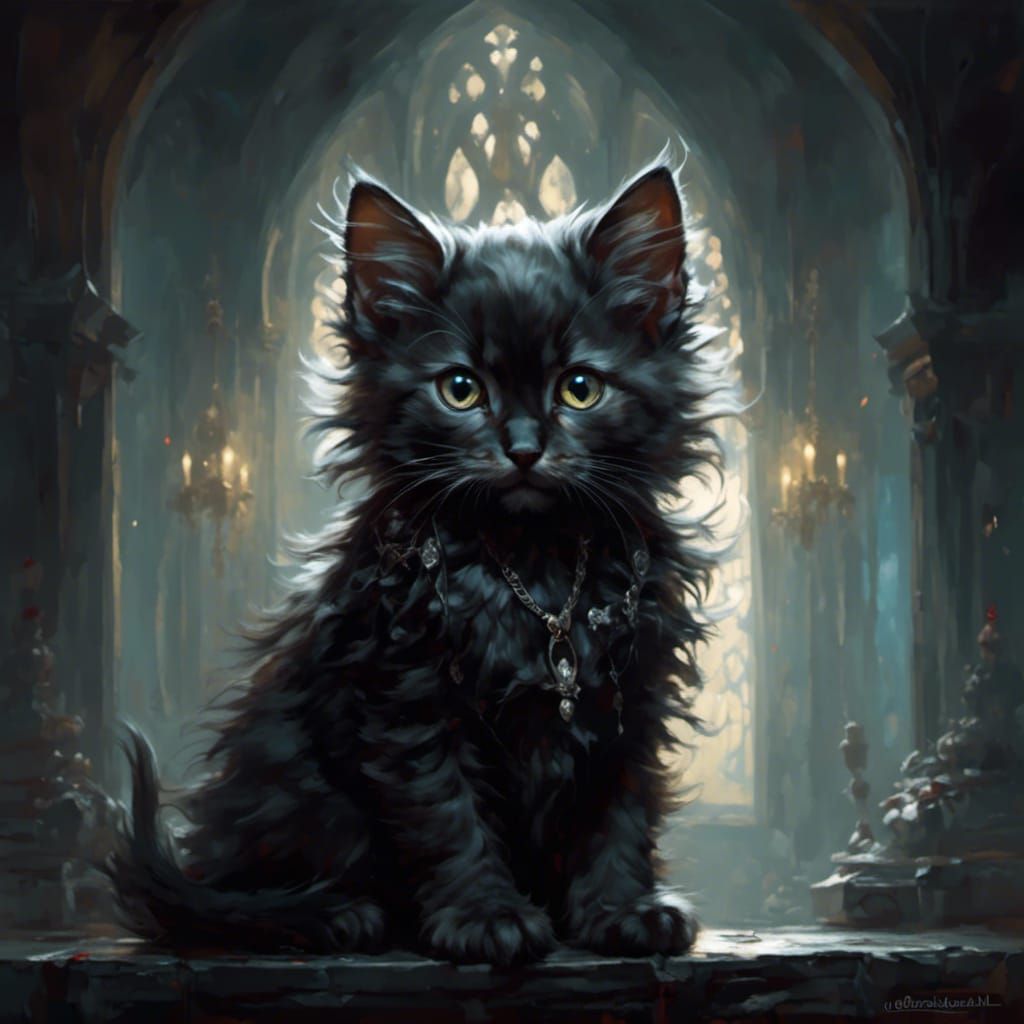 Sinister Kitten Portrait in Dark Fantasy Style