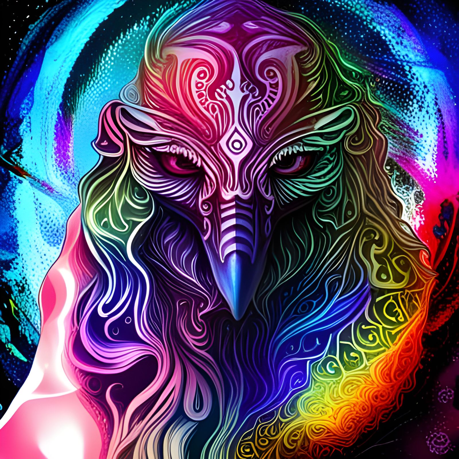 Neon Raven: Gothic Tribal Holographic Illustration