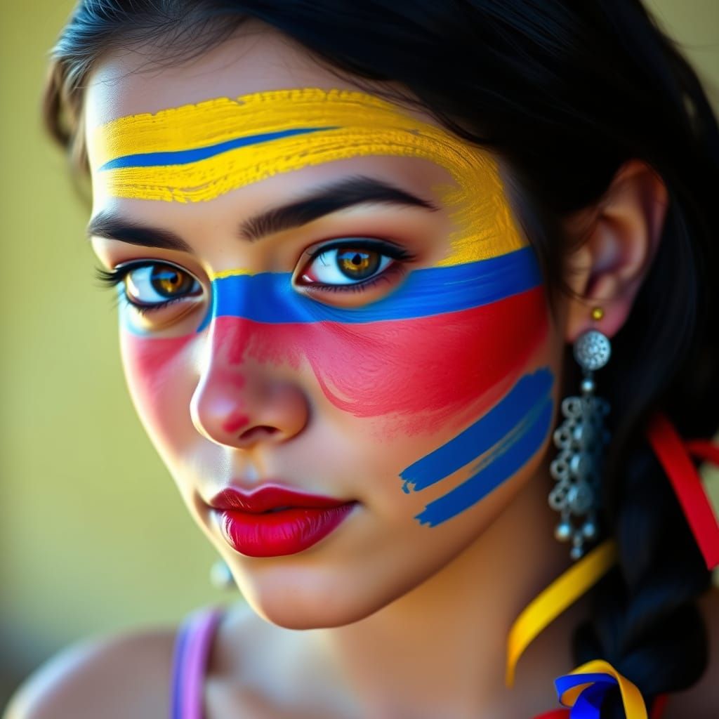 Colombian Woman's Painted Portrait Celebrating National Colo...