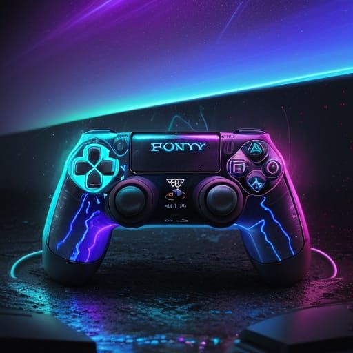 Glowing PlayStation Controller with Electric Wave