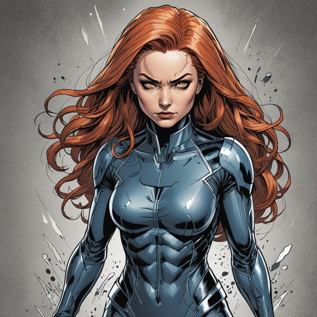 Jean Grey Illustration in Cel-Shading Inkpunk Style