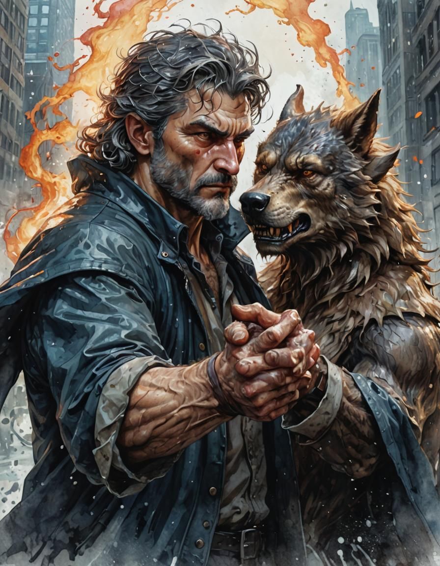 Harry Dresden Dances with Werewolf: Watercolour Illustration