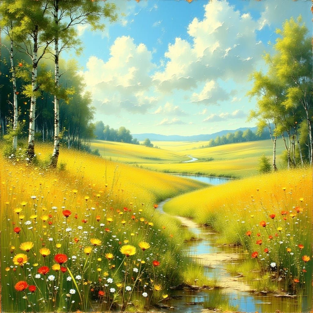 Idyllic Impressionist Meadow Scene