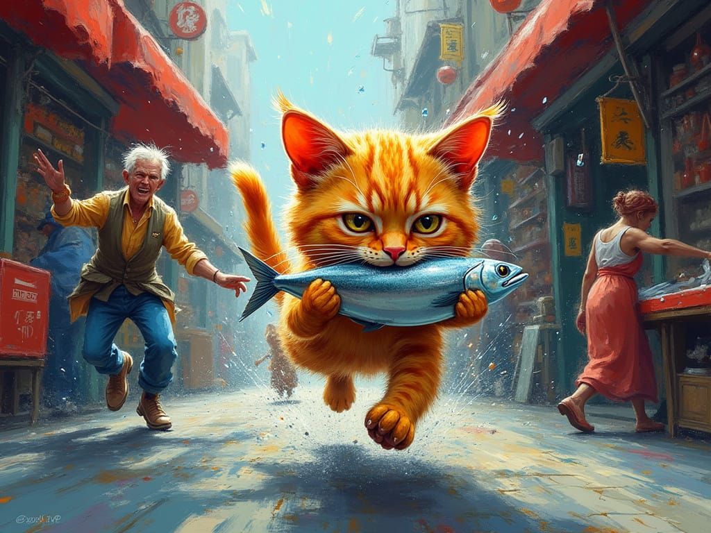 Cat Heist: A Neo-Impressionistic Market Chase