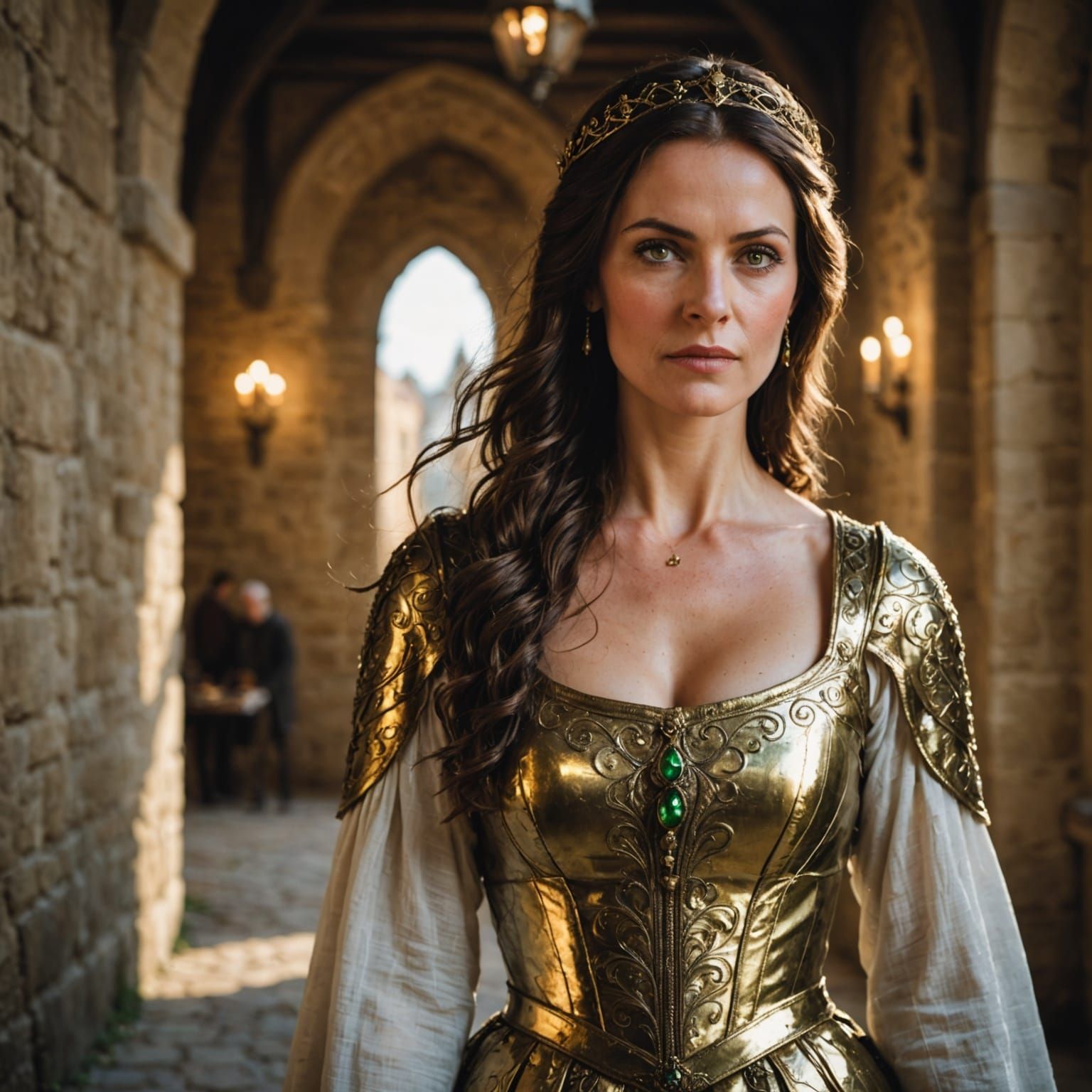 Medieval Woman in Golden Gown: Professional Photography