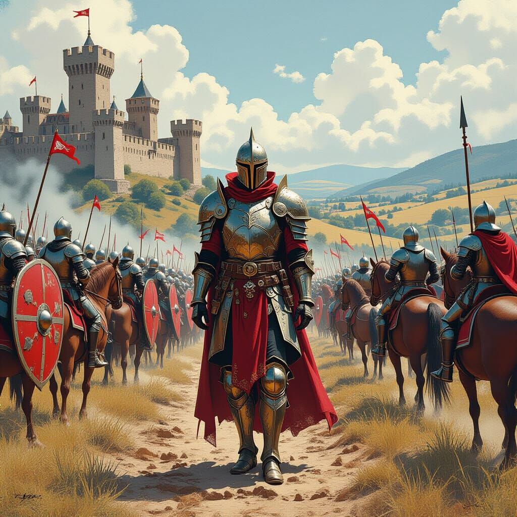Time Traveler Observes Medieval Battle in Gouache Style
