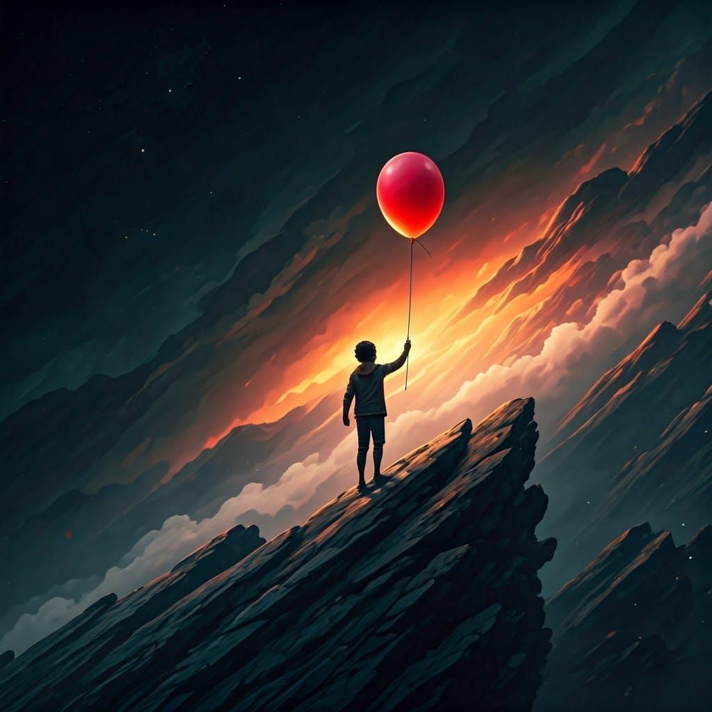 Ethereal Boy Ascends Fantastical Mountain