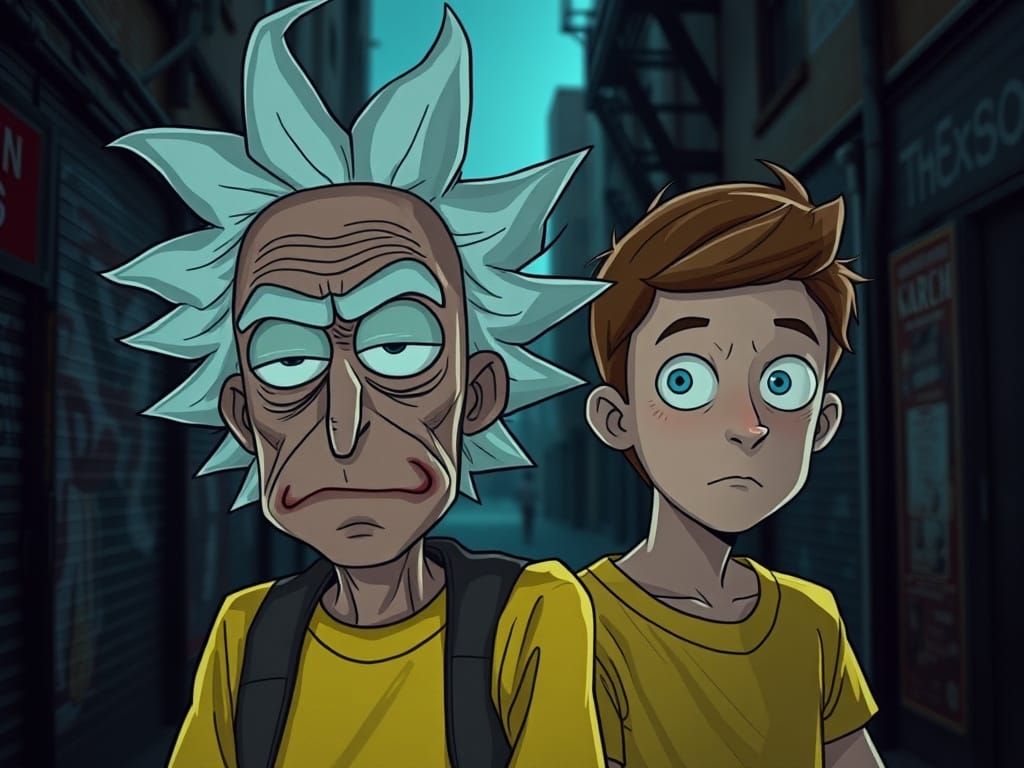 Rick and Morty as Real-Life Humans in Gritty Urban Setting