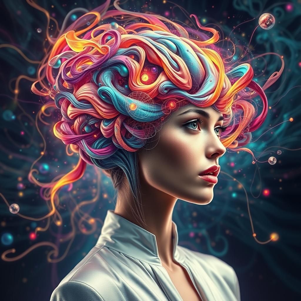 Vibrant Brain Vortex: Digital Art in Cyberpunk Style
