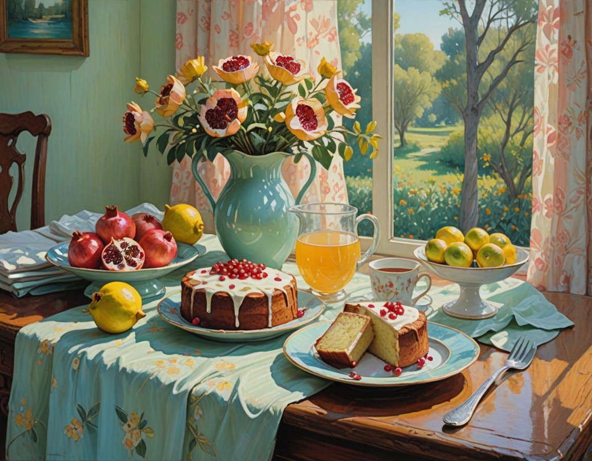 Impressionist Acrylic Still Life with Pomegranate Juice