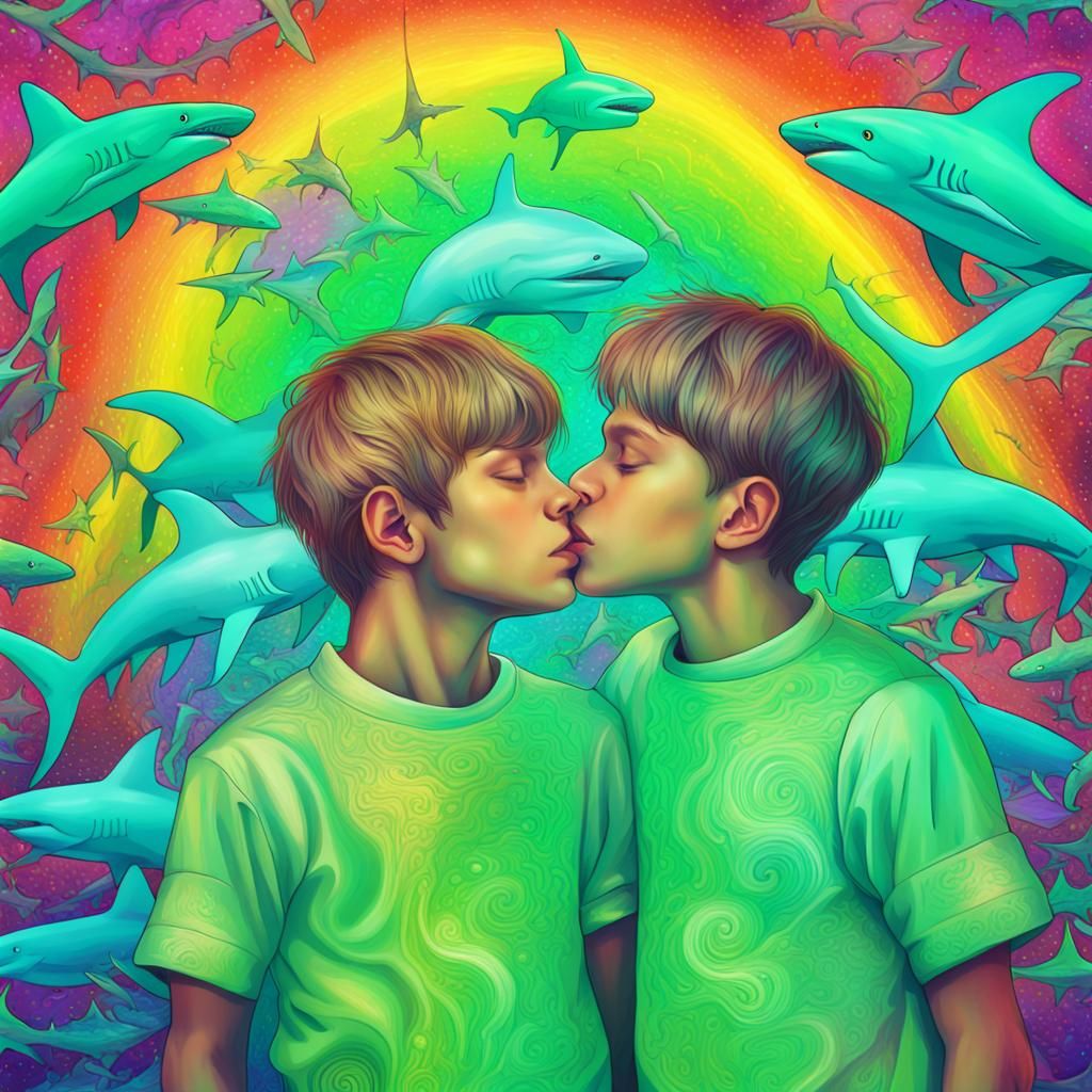 Boys' Affection: Holographic Kiss with Sharks