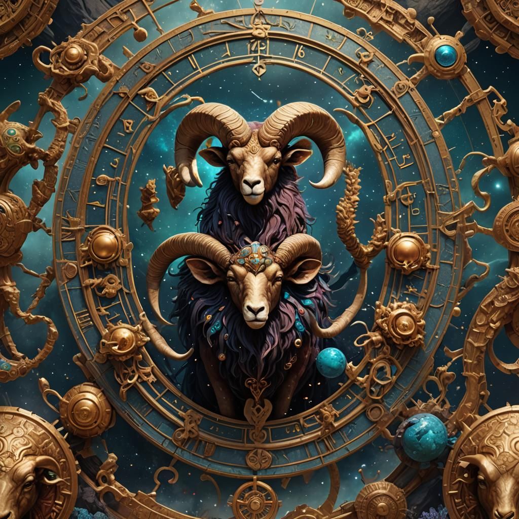 Zodiac Aries: Detailed Matte Painting in Deep Color