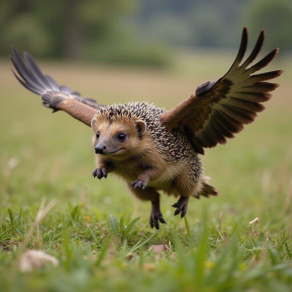 Determined Winged Hedgehog in Flight