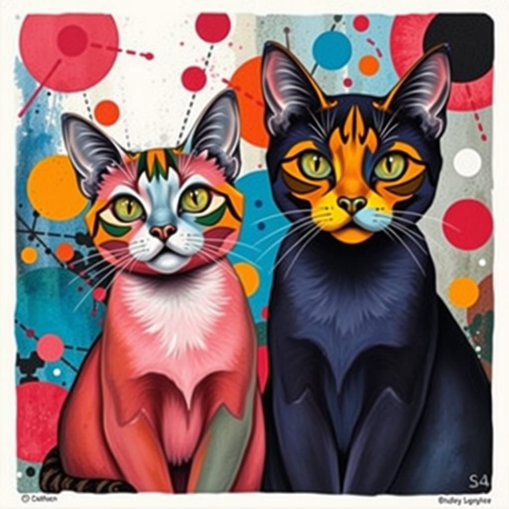 Bold Cats in Vibrant Pop Art Landscape