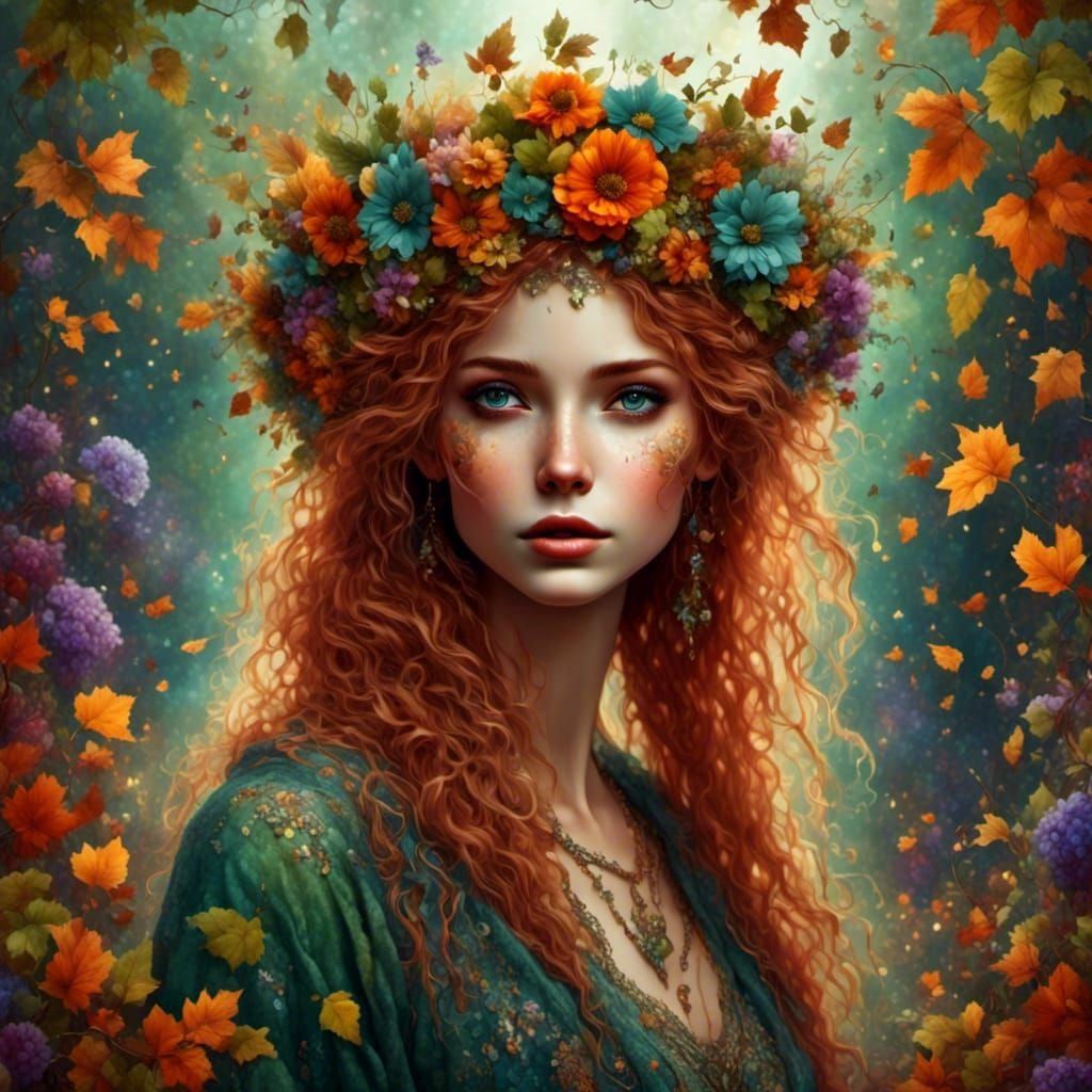 Girl with Flower Crown Portrait in Hyperdetailed Style