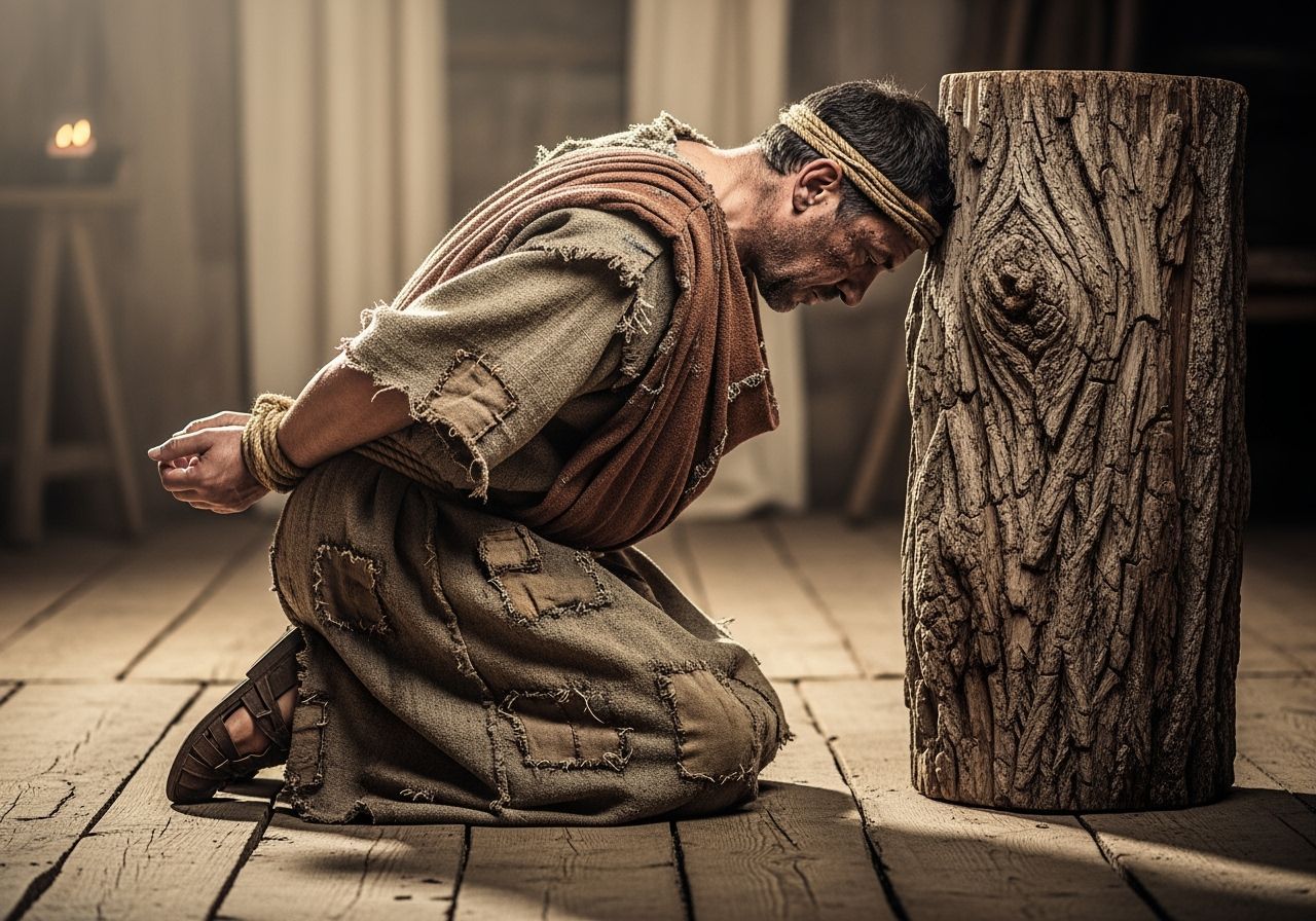 Roman Peasant Kneeling in Rustic Interior