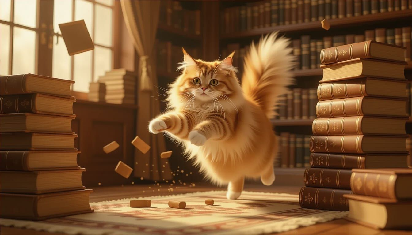 Comical Cat Fumble: Ginger Feline's Airborne Mishap