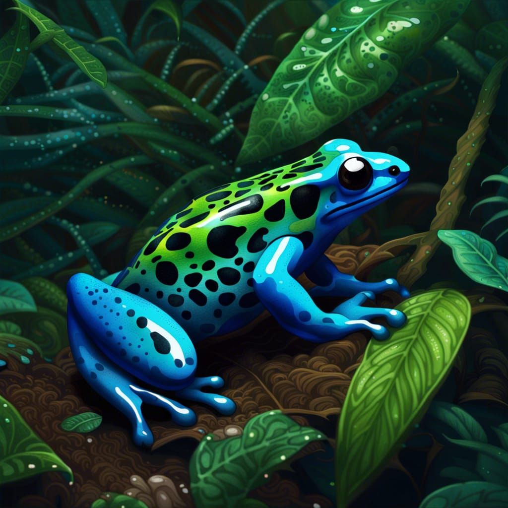 Psychedelic Blue Poison Dart Frog in Jungle