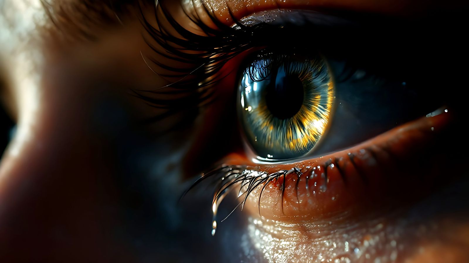 Hyperrealistic Eye with Tears: Cinematic Still