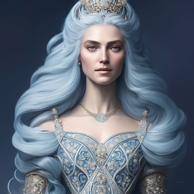 Hyperdetailed Princess in Blue Gown, Fantasy Art