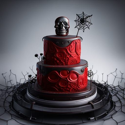 Gothic Cake with Skulls in 3D Render Style