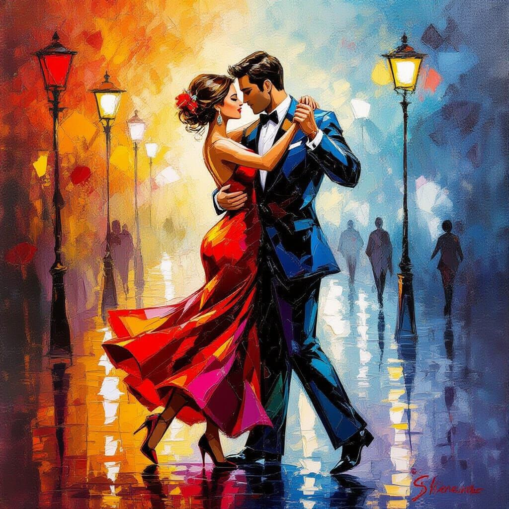 Fiery Tango Pair in Impasto Oil Painting