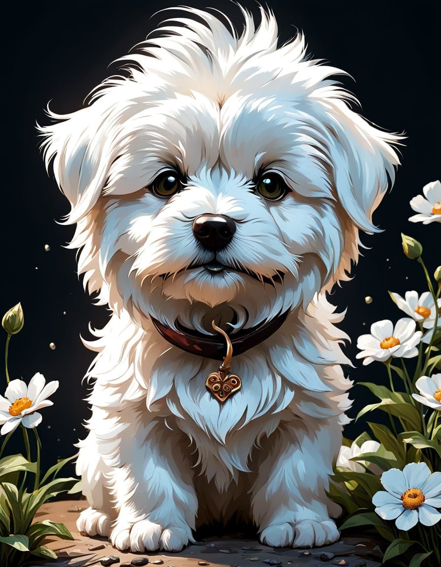 Adorable Coton de Tulear Puppy in Spring Outfit