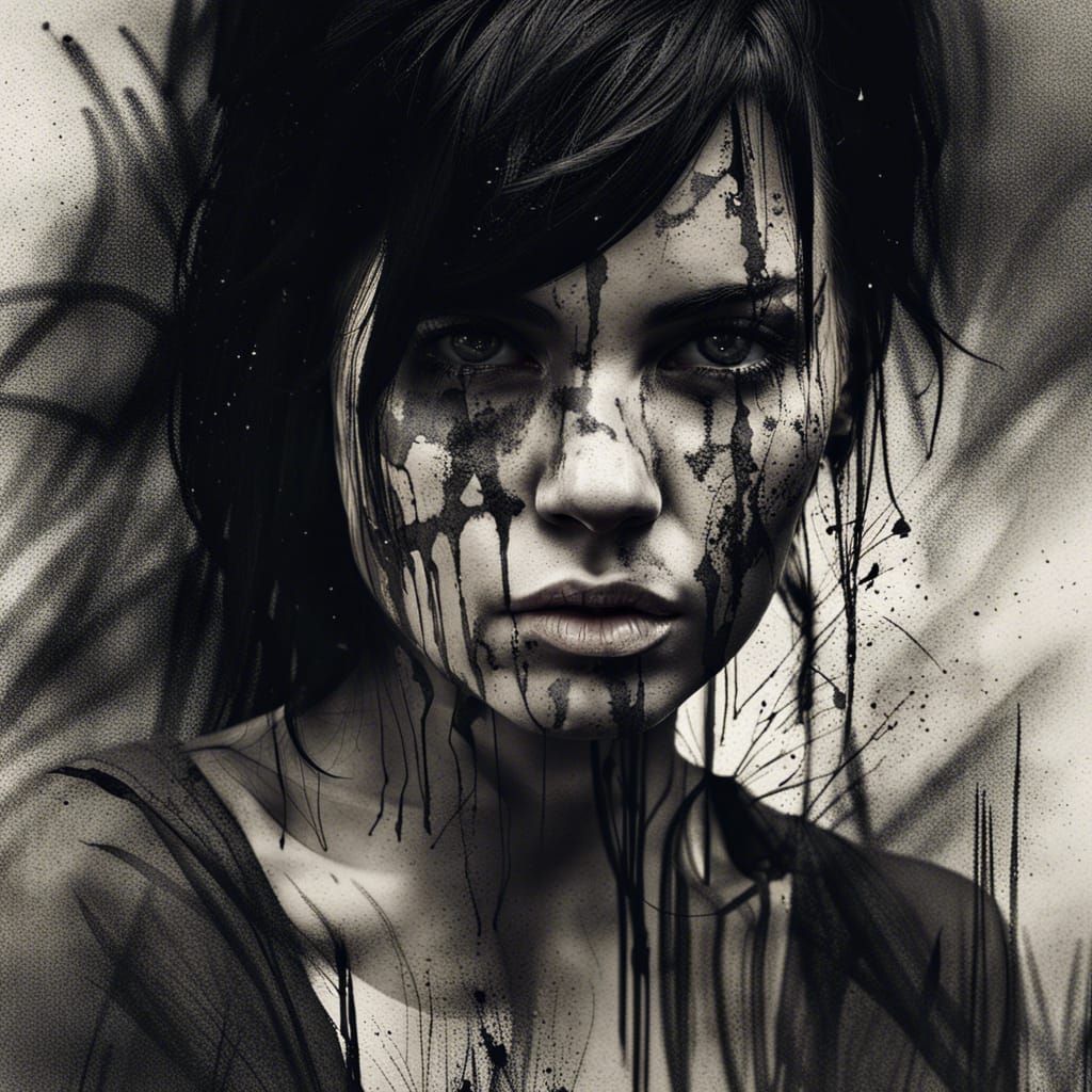 Scarred Beauty: Hyperrealistic Portrait in Black and White