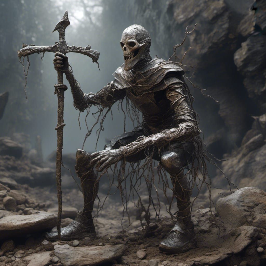 Stone Man in Armor with Crystal