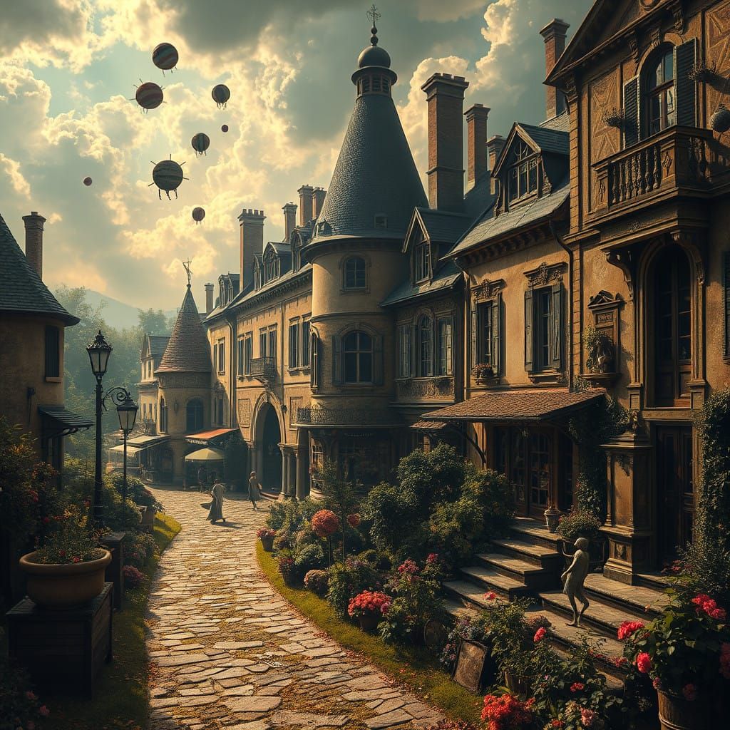 Baroque French Countryside Surrealism in High-Contrast Light...